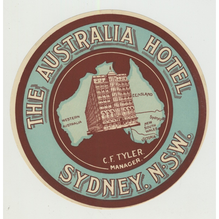 The Australia Hotel - Sydney / Australia (Vintage Luggage Label)