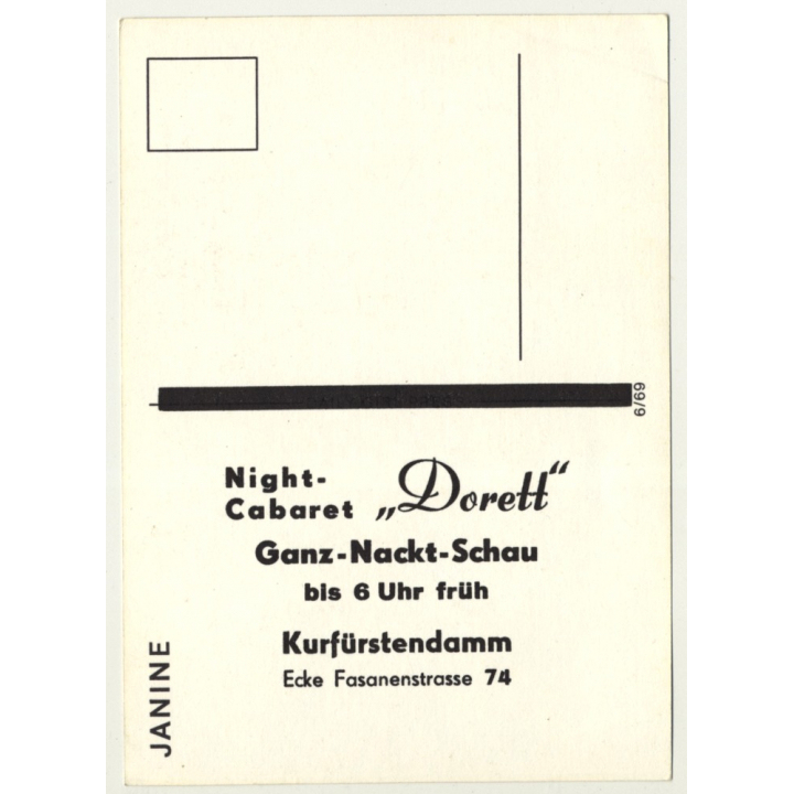 Nude Showgirl Janine / Night-Cabaret Dorett - Kurfürstendamm (Vintage PC Berlin 1960s)