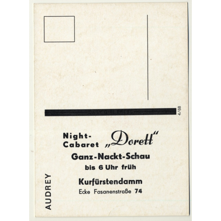 Nude Showgirl Audrey / Night-Cabaret Dorett - Kurfürstendamm (Vintage PC Berlin 1960s)