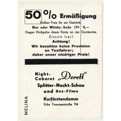 Nude Showgirl Melina / Night-Cabaret Dorett - Kurfürstendamm (Vintage PC Berlin 1960s)