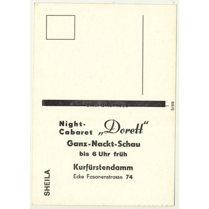 Nude Showgirl Sheila / Night-Cabaret Dorett - Kurfürstendamm (Vintage PC Berlin 1960s)