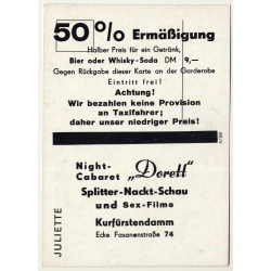 Nude Showgirl Juliette / Night-Cabaret Dorett - Kurfürstendamm (Vintage PC Berlin 1960s)