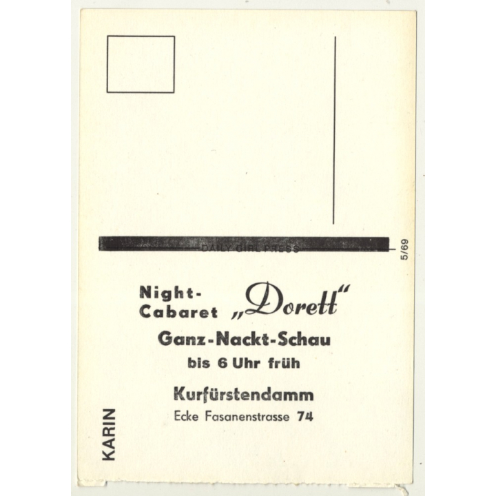 Nude Showgirl Hella / Night-Cabaret Dorett - Kurfürstendamm (Vintage PC Berlin 1960s)