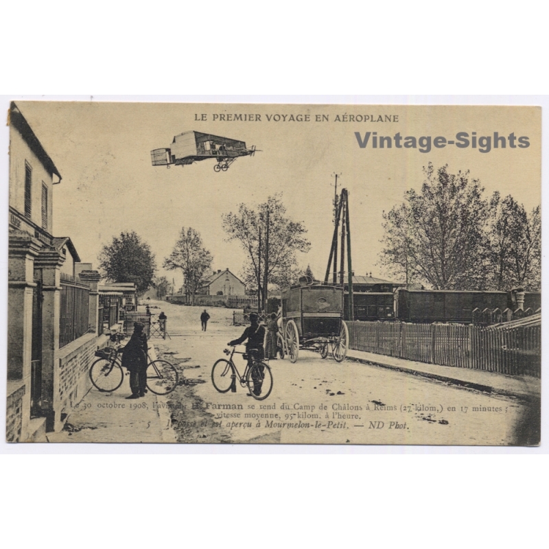 Aviation: Henry Farman First Cross Country Flight Mourmelon Reims (Vintage PC 1908)