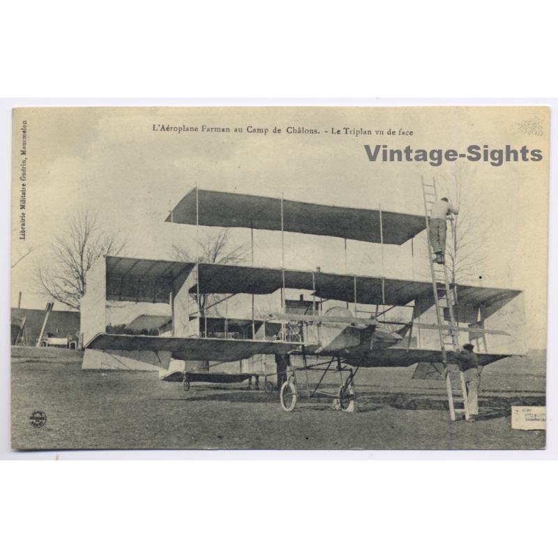 Aviation: Henry Farman Triplane Camp De Chalons Mourmelon Postmarked (Vintage PC 1909)