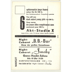 Nude Showgirl Margit / Night-Cabaret B. B. Bar - Kurfürstendamm (Vintage PC Berlin 1960s)