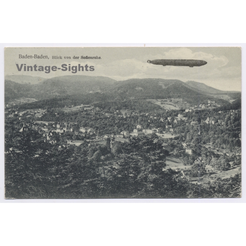 Aviation: Zeppelin Airship Over Baden-Baden Sofienruhe Panorama (Vintage PC 1912)
