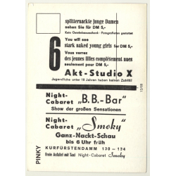 Nude Showgirl Pinky / Night-Cabaret B. B. Bar - Kurfürstendamm (Vintage PC Berlin 1960s)
