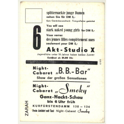 Nude Showgirl Zarah / Night-Cabaret B. B. Bar - Kurfürstendamm (Vintage PC Berlin 1960s)