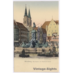 Nürnberg / Germany: Marktplatz Neptunbrunnen Fountain (Vintage PC Litho 1902)