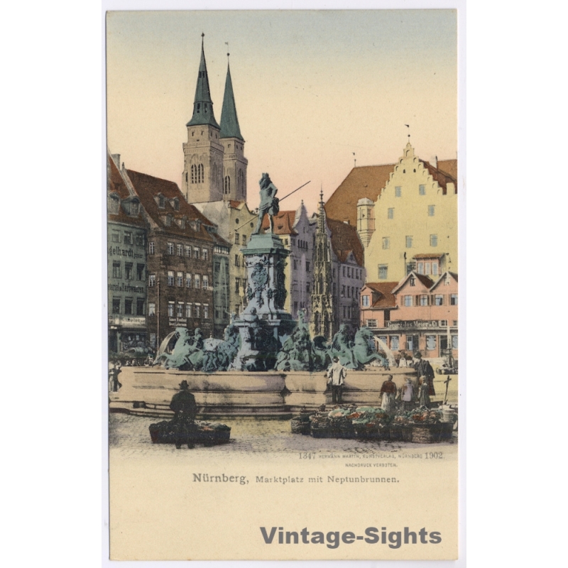 Nürnberg / Germany: Marktplatz Neptunbrunnen Fountain (Vintage PC Litho 1902)
