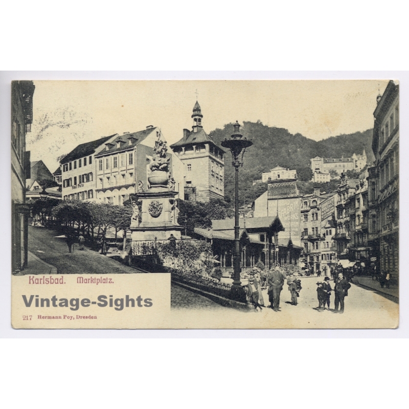 Karlsbad (Karlovy Vary) / Czechia: Marketplace Square with Column (Vintage PC 1908)
