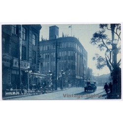 Dalian (Dairen) / China: Naniwa-machi Dori Street Scene & Car (Vintage PC ~1930s)
