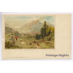Bad Reichenhall / Germany: Artistic Alpine Panorama View Goats (Vintage PC Litho 1900s)