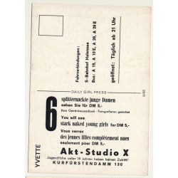 Nude Showgirl Yvette / Akt-Studio X - Kurfürstendamm (Vintage PC Berlin 1960s)