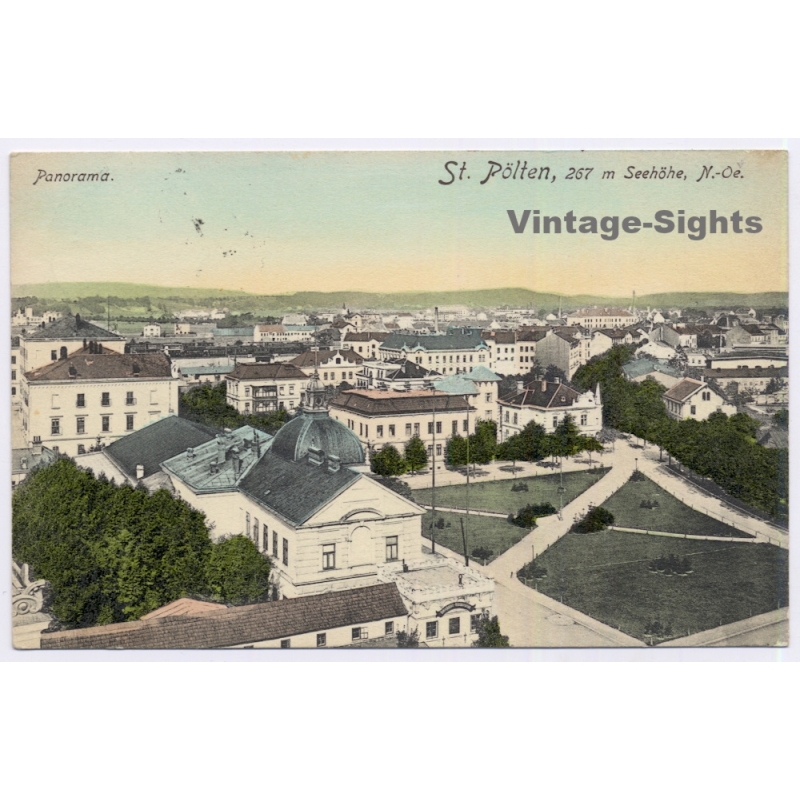 St. Pölten / Austria: City Panorama View Park & Synagogue (Vintage PC 1914)