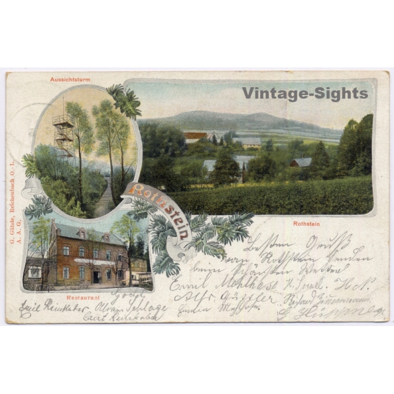 Rotstein bei Reichenbach / Oberlausitz: Mountain Restaurant & Tower (Vintage PC Litho 1905)