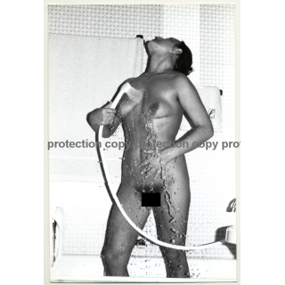Nude Female Takes A Shower *3 (Vintage Photo B/W GDR 1980s)