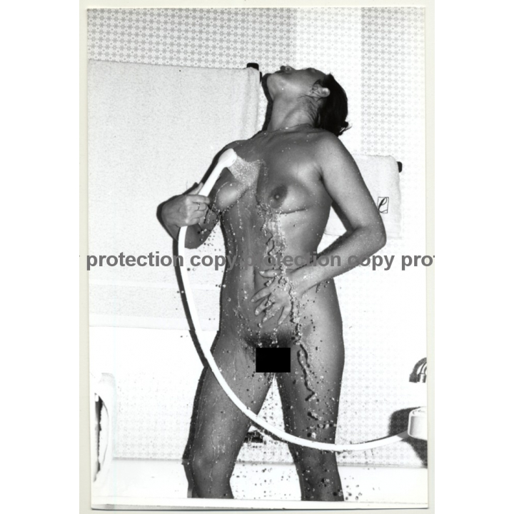 Nude Female Takes A Shower *3 (Vintage Photo B/W GDR 1980s)