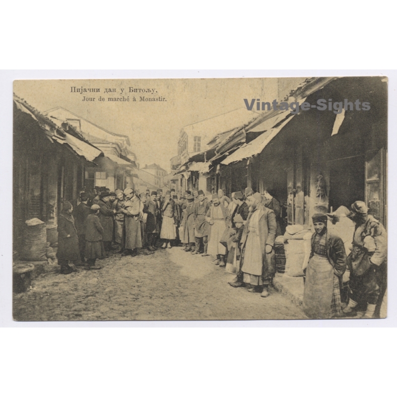 Bitola / North Macedonia: Market Day Street Scene Folk Costumes (Vintage PC 1910s)