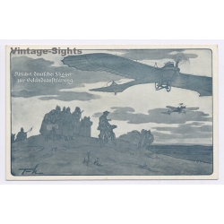 WWI: German Air Force Aviation Etrich Taube Reconnaissance Propaganda (Vintage PC ~1910s)