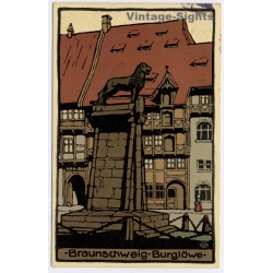 Braunschweig / Germany: Brunswick Lion Statue Burglöwe (Vintage PC Art Litho 1912)