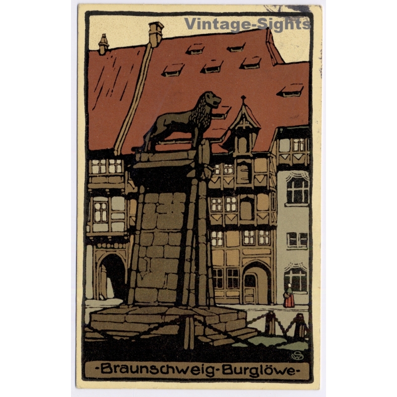 Braunschweig / Germany: Brunswick Lion Statue Burglöwe (Vintage PC Art Litho 1912)