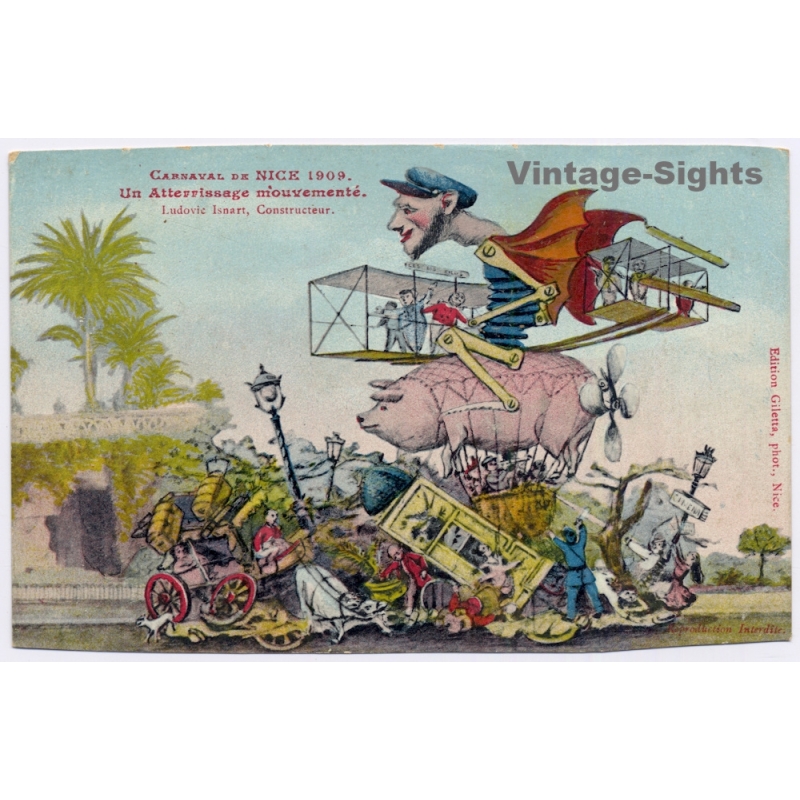 Nice / France: Carnival Char Un Atterrissage Mouvementé Ludovic Isnart Flying Pig (Vintage PC 1909)