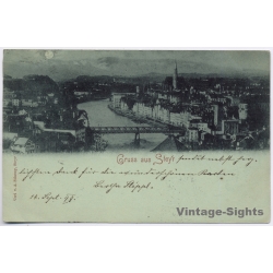 Steyr / Austria: Gruss Moonlight Night View Mondschein Correspondenz (Vintage PC 1897)