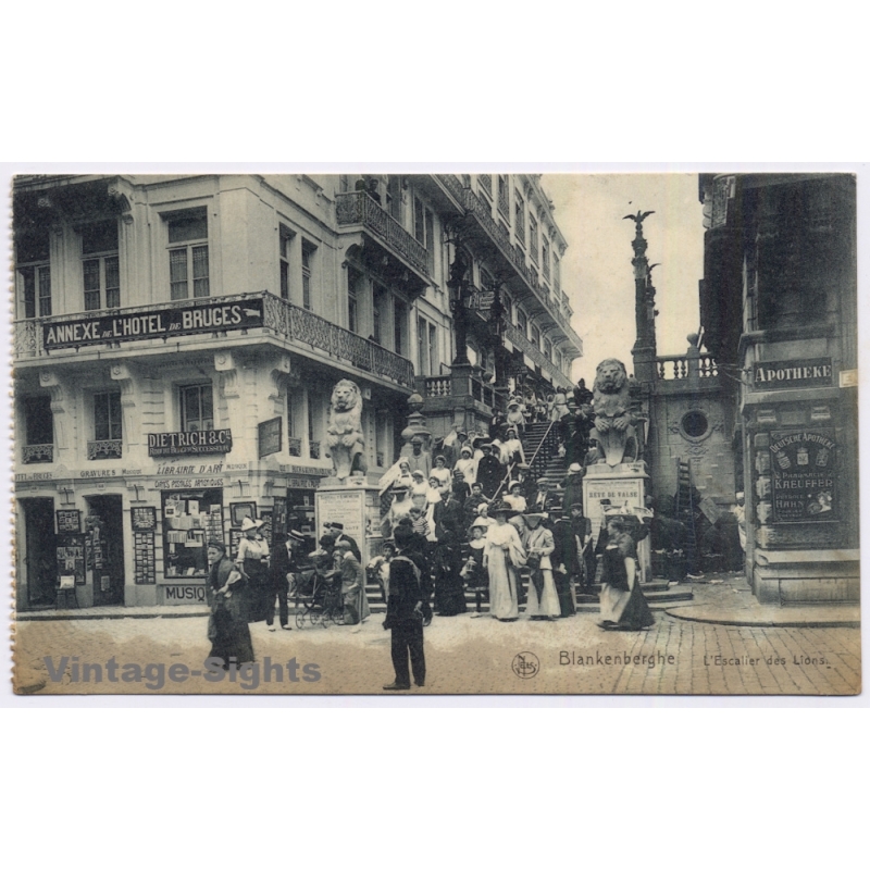 Blankenberge / Belgium: L'Escalier des Lions WWI German Field Post Censor(Vintage PC 1915)