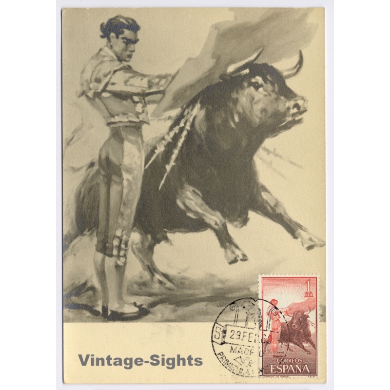 Spain: Bullfighting Matador Profile - First Day Cancellation Maximum Card (Vintage RPPC 1960)