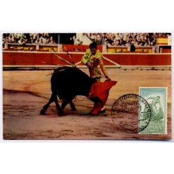 Spain: Bullfighting Torero Chamaco Fotocolor- Barcelona Congress 1.50 Ptas Maximum Card (Vintage PC 1960)
