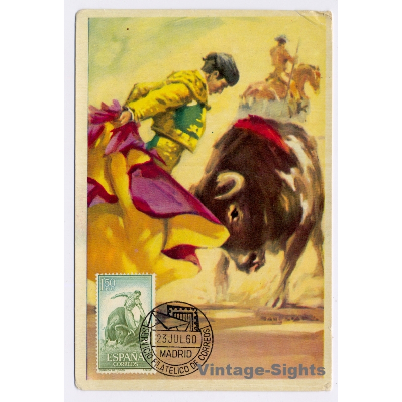 Spain: Bullfighting Gaonera Laminograf - Madrid Philatelic Service 1.50 Ptas Maximum Card (Vintage PC 1960)