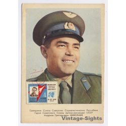 USSR Maximun Card: Space Cosmonaut Andriyan Nikolayev Vostok 3 Soviet Postmark (Vintage PC 1962)