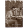 Topless Flapper Beauty Dressing Table - French Erotic Boudoir (Vintage RPPC 1927)