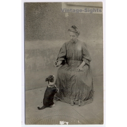 France: Edwardian Lady Dress Training Cute Dog (Vintage RPPC 1900s/1910s)