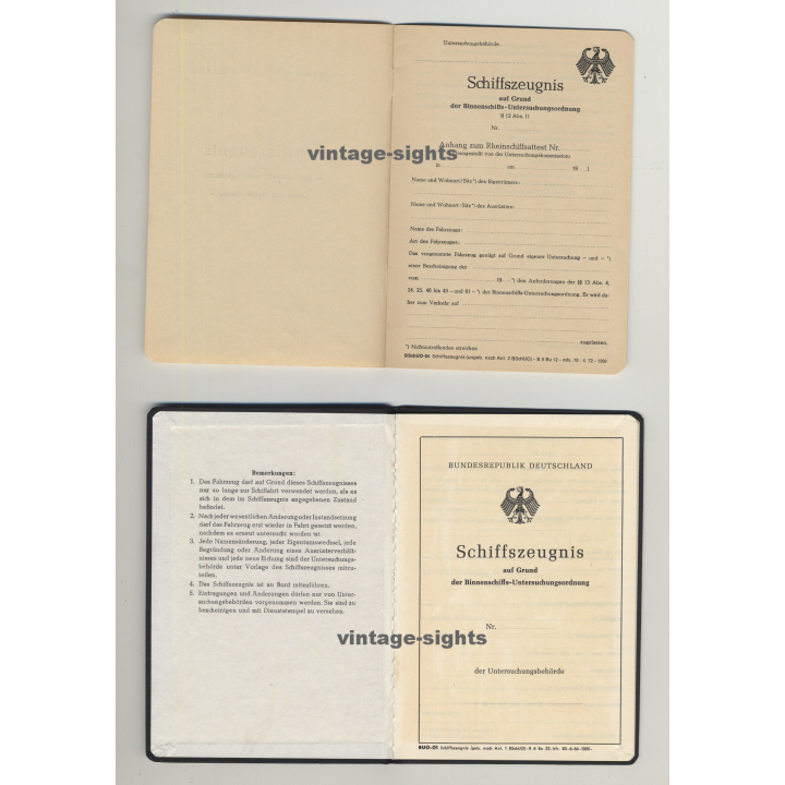 Original Blanko Schiffszeugnis BRD / Binnenschifffahrt - Vintage Blank Ship Certificate Germany