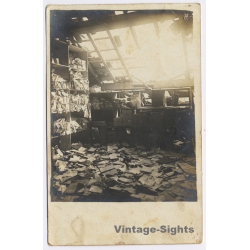 France: WWI Bomb Damage - Destroyed French Post Office Archive Ruins Gas Shell (Vintage RPPC 1910s)