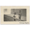 Spain: Cute Children Playing Toy Pistol Gun Ball Snapshot (Vintage RPPC ~1930s)