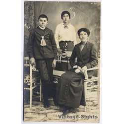 Soller / Mallorca: Family Frontera Portrait Sailor Suit Archive F Oliver (Vintage RPPC ~1920s)