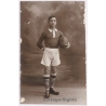 Young French Football Rugby Player Kit Ball Boots (Vintage RPPC ~1910s)