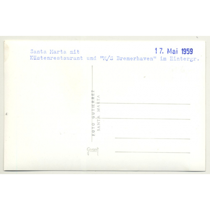 Santa Marta / Columbia: Restaurant On Cliff / M.S. Bremerhaven (Vintage RPPC Gutierrez 1959)