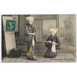 Japan: Geisha Servants Maids En Service France Postmark (Vintage Hand Colored PC 1911)