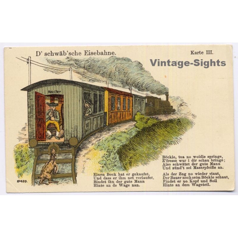 Germany: Schwäbische Eisenbahn Karte III Railroad Train Goat (Vintage PC Litho ~1910s)