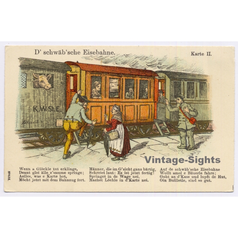 Germany: Schwäbische Eisenbahn Karte II Railroad Train Station (Vintage PC Litho ~1910s)
