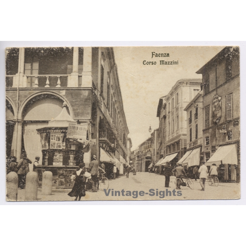 Faenza / Italy: Corso Mazzini Street Kiosk Animation Morini (Vintage PC ~1910s/1920s)