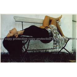 Darkhaired Beauty Rests On Wooden Bench (Large Vintage Photo Master 1980s)