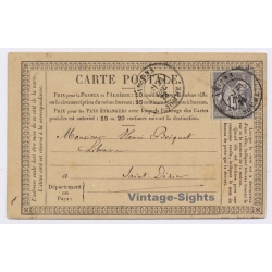 France: Early Postal Card 1876 St. Achuel to Saint Dizier 15 c Black Stamp (Vintage GC)