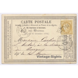 France: Early Postal Card 1874 Pargny Sur Saulx To Meuse 15 c Cérès Stamp (Vintage GC)