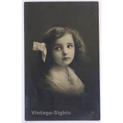 Portrait Beautiful Little Girl Hair Bow (Vintage Hand RPPC 1909)